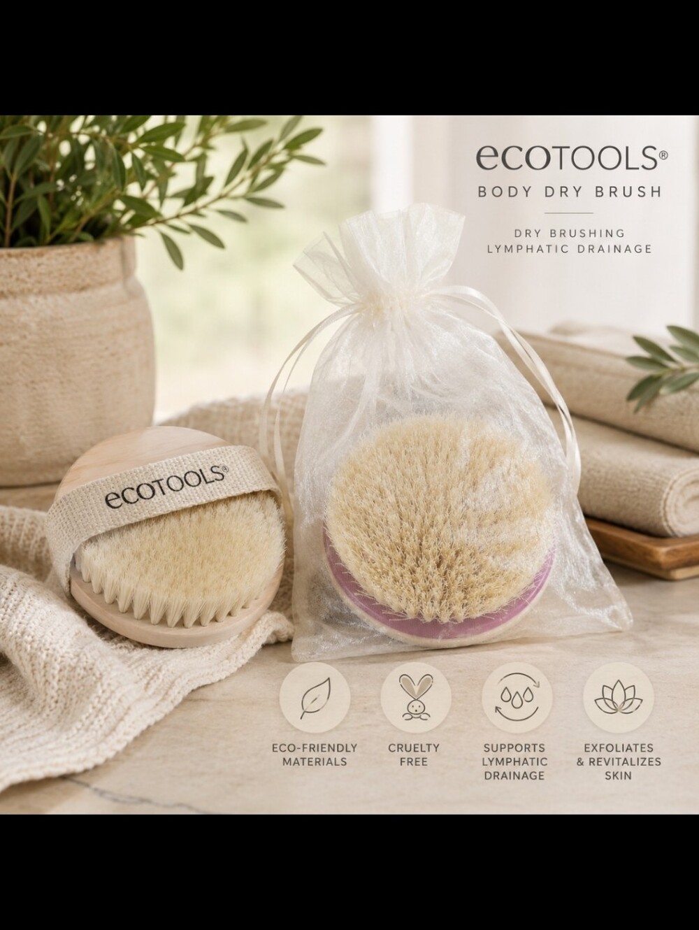 Brand New ecotools Body Dry Brush - Dry Brushing, Lymphatic Drainage